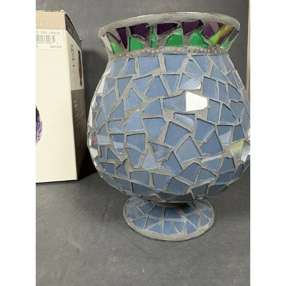 Vintage Whole Home Mosaic Jack O Lantern Hurricane Candle Holder Halloween 7